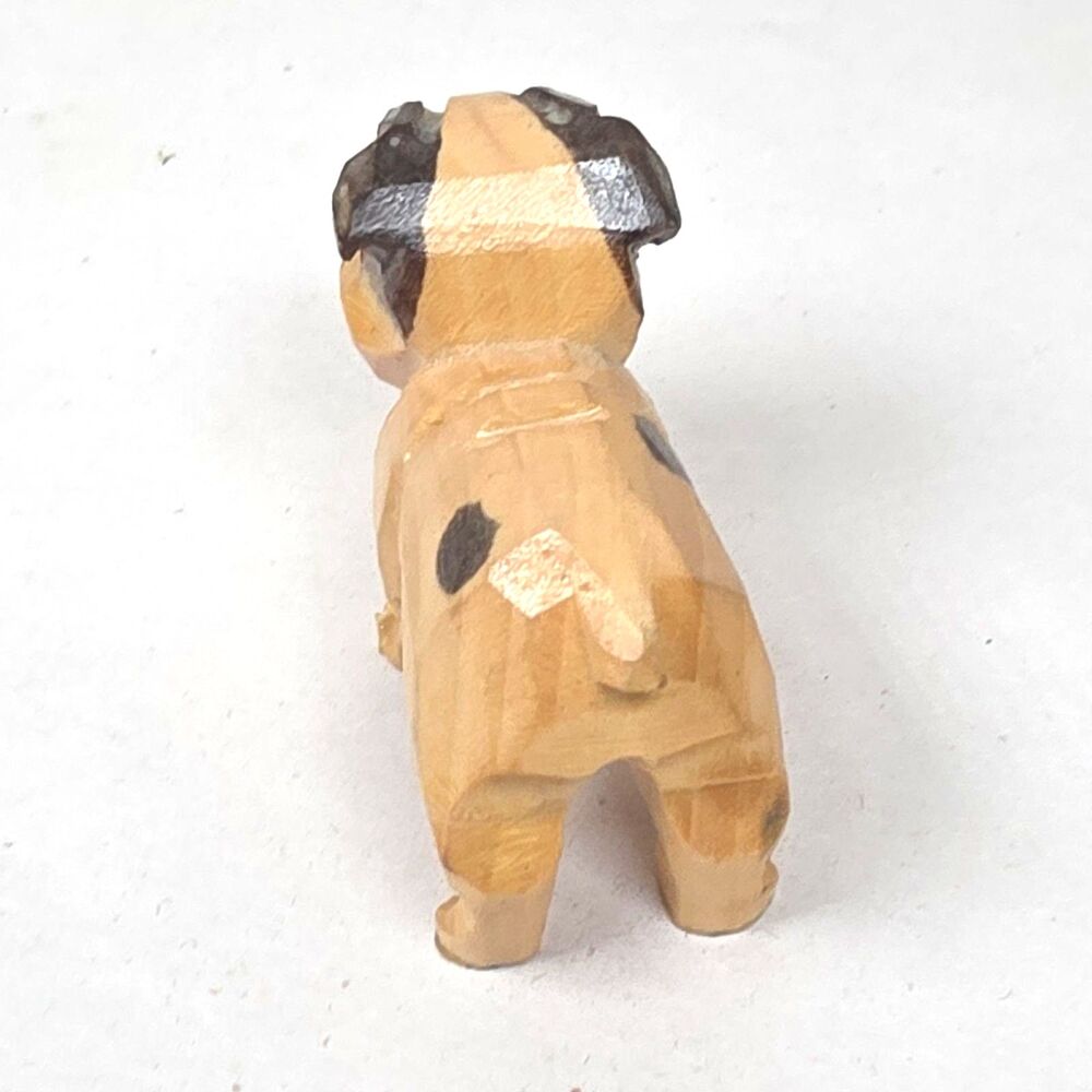 Japanese Wooden Carved Mini Dollhouse Kawaii Bulldog Dog Figure Craft Decor - Picture 4 of 6